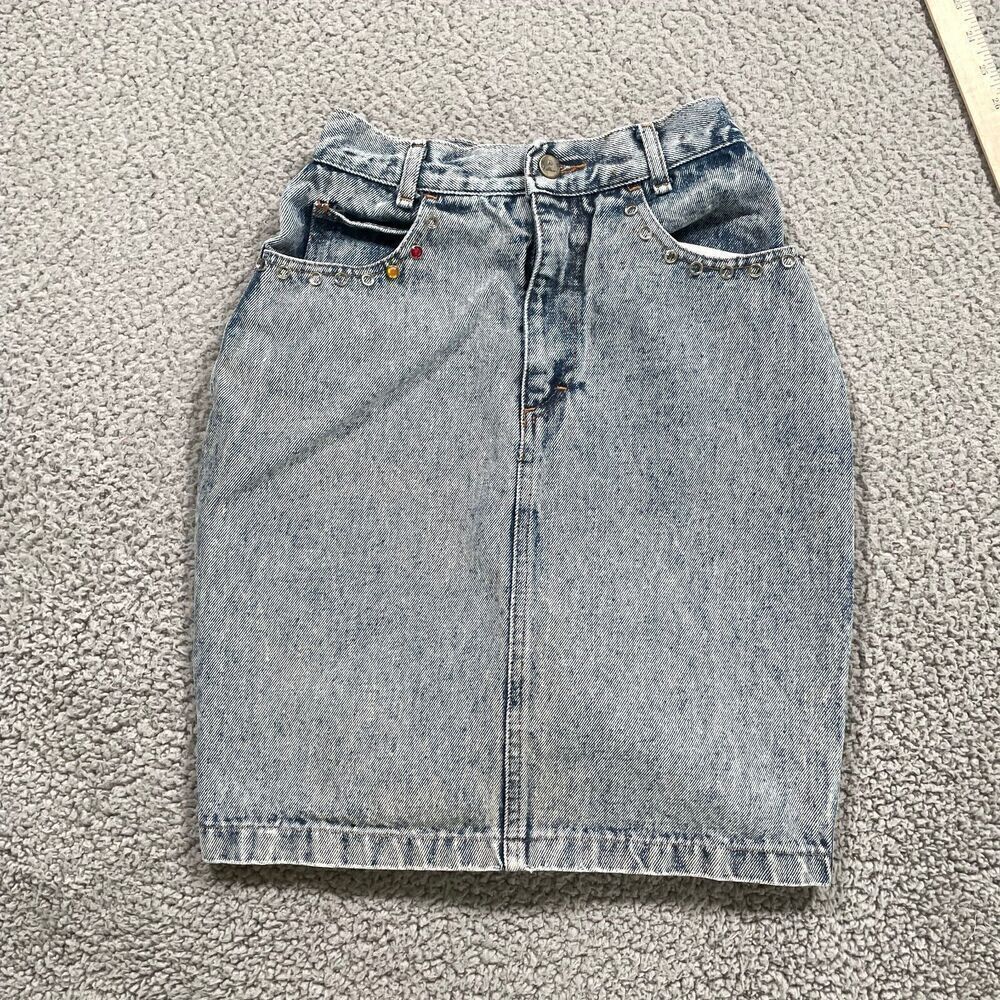Vintage Jean Skirt Women's Denim No problem jeweled Acid Wash Size 3/4